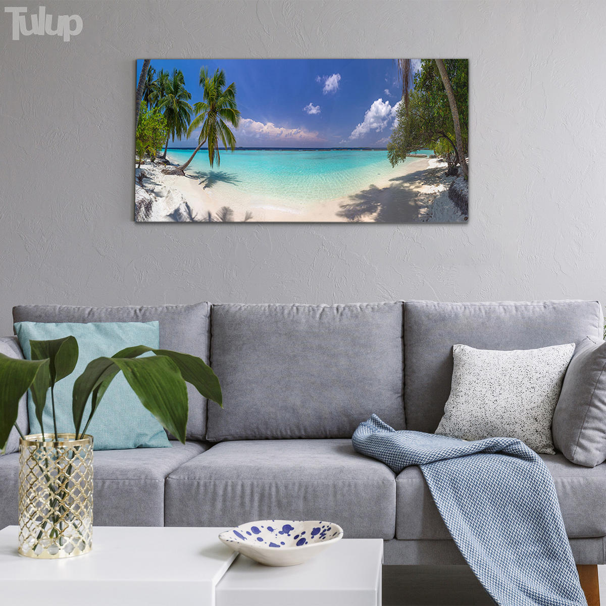 GLASBILD 120x60 cm Malediven Panorama - Blau/Hellblau, Glas (120/60cm) - TULUP