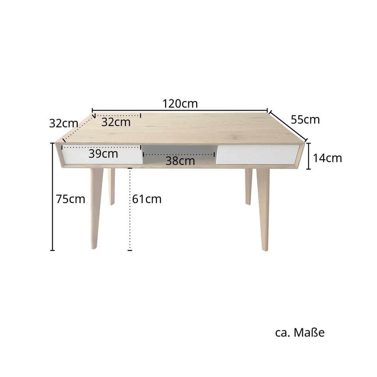 SCHREIBTISCH RETRO in Holzoptik mit Schubladen Hellbraun - Hellbraun, Holz (120/55/75cm) - SVITA