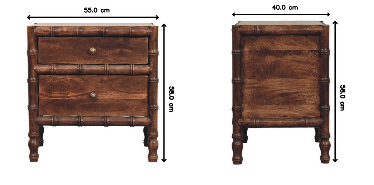NACHTKASTEN Mit Geröstetem Mandel-Finish, 2 Schubladen, Dunkelbraun - Dunkelbraun/Messingfarben, Holz/Metall (55/58/40cm) - Artisan Furniture