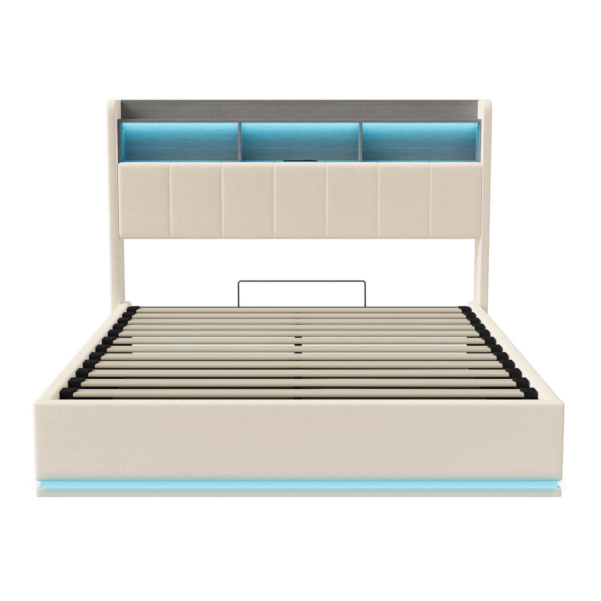 POLSTERBETT 140x190 cm Beige mit LED, Stauraumkopfteil & USB-C - Beige, Holz (140/190cm)