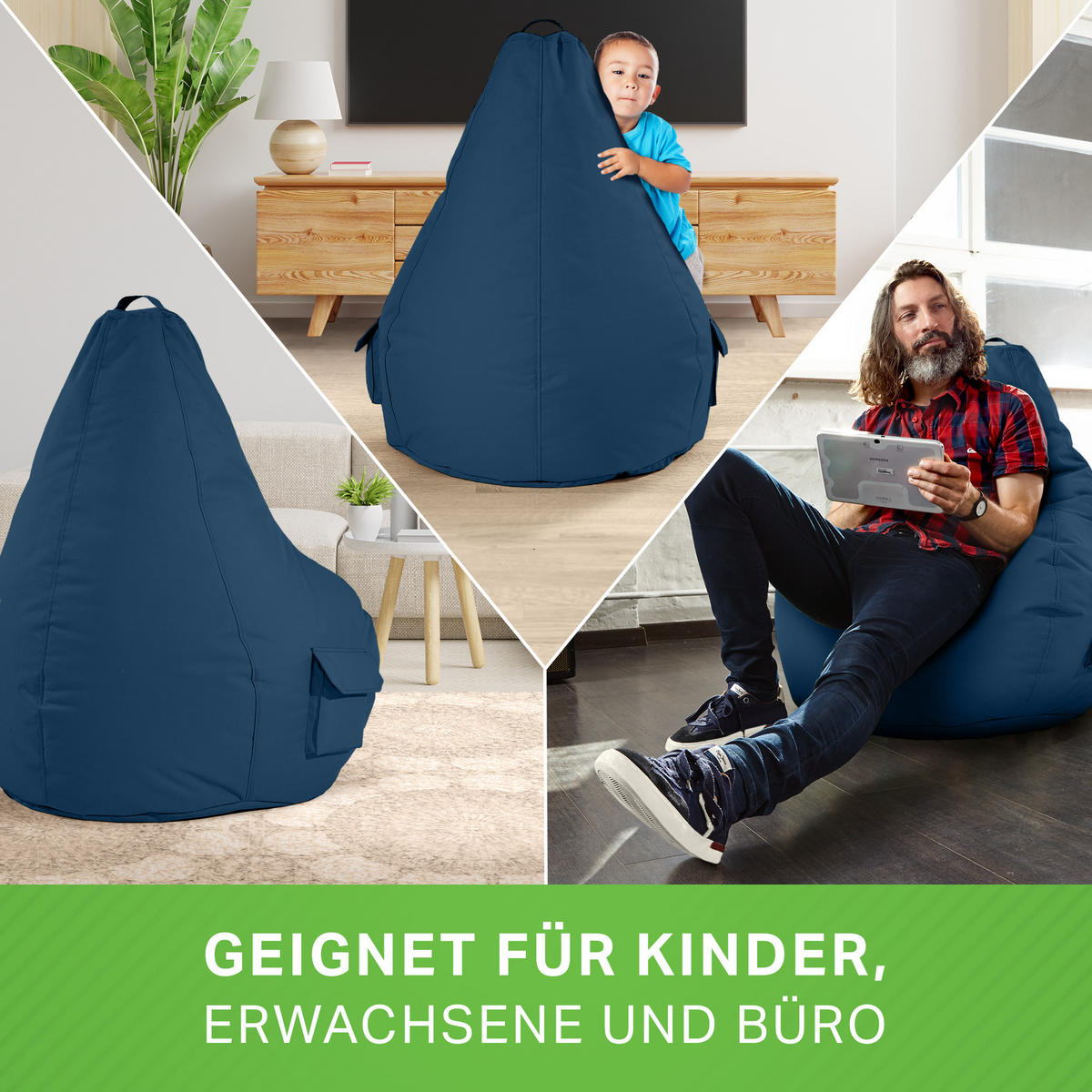 SITZSACK Lounge Chair "Cozy" 80x70x90cm - Dunkelblau, Textil (70/90/80cm) - Green Bean