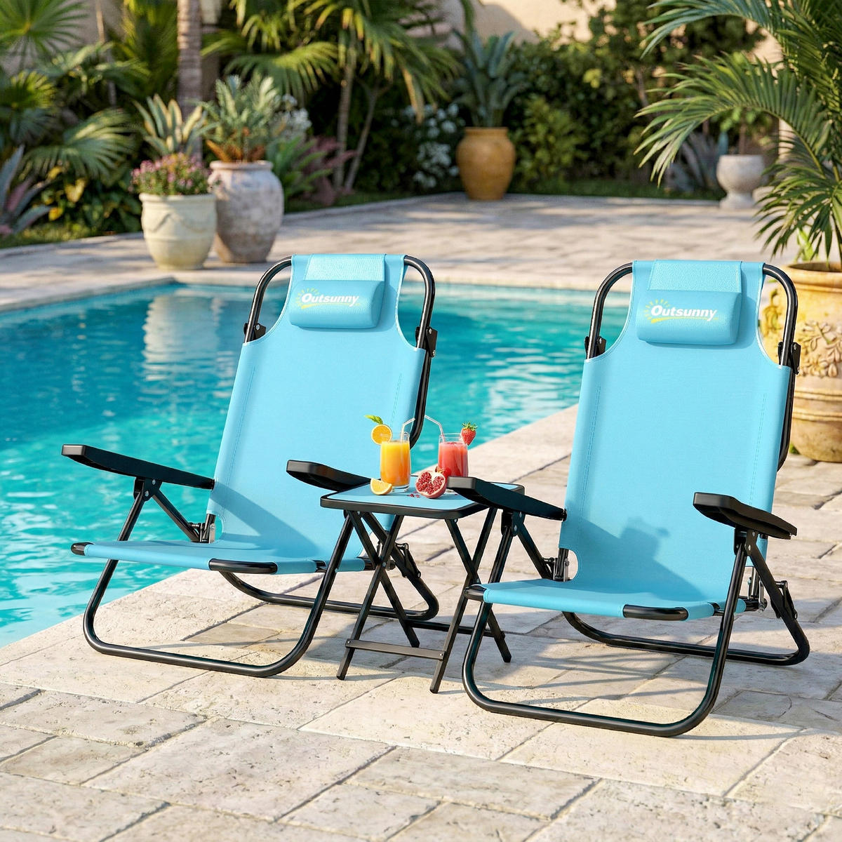 GARTENKLAPPSESSEL DE-15684 2er-Set, 5-fach verstellbar Hellblau - Hellblau, Metall (63/80/75cm) - ComfortXL