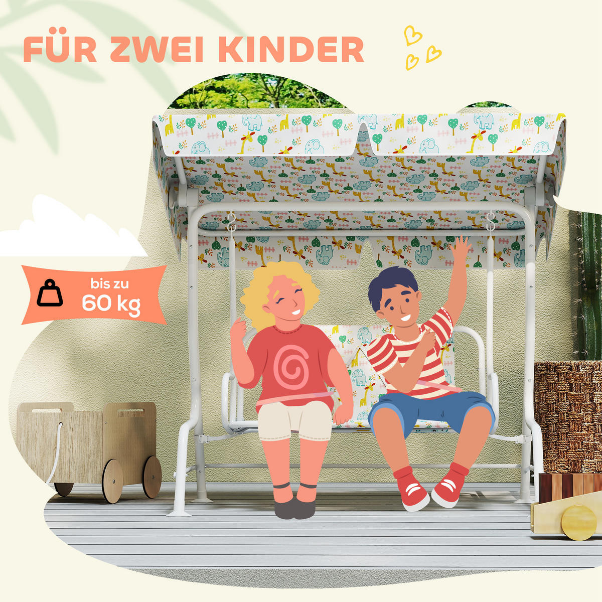 KINDER HOLLYWOODSCHAUKEL, Weiß, Stahl, Polyester - Weiß, Metall (75/120/112cm) - AIYAPLAY