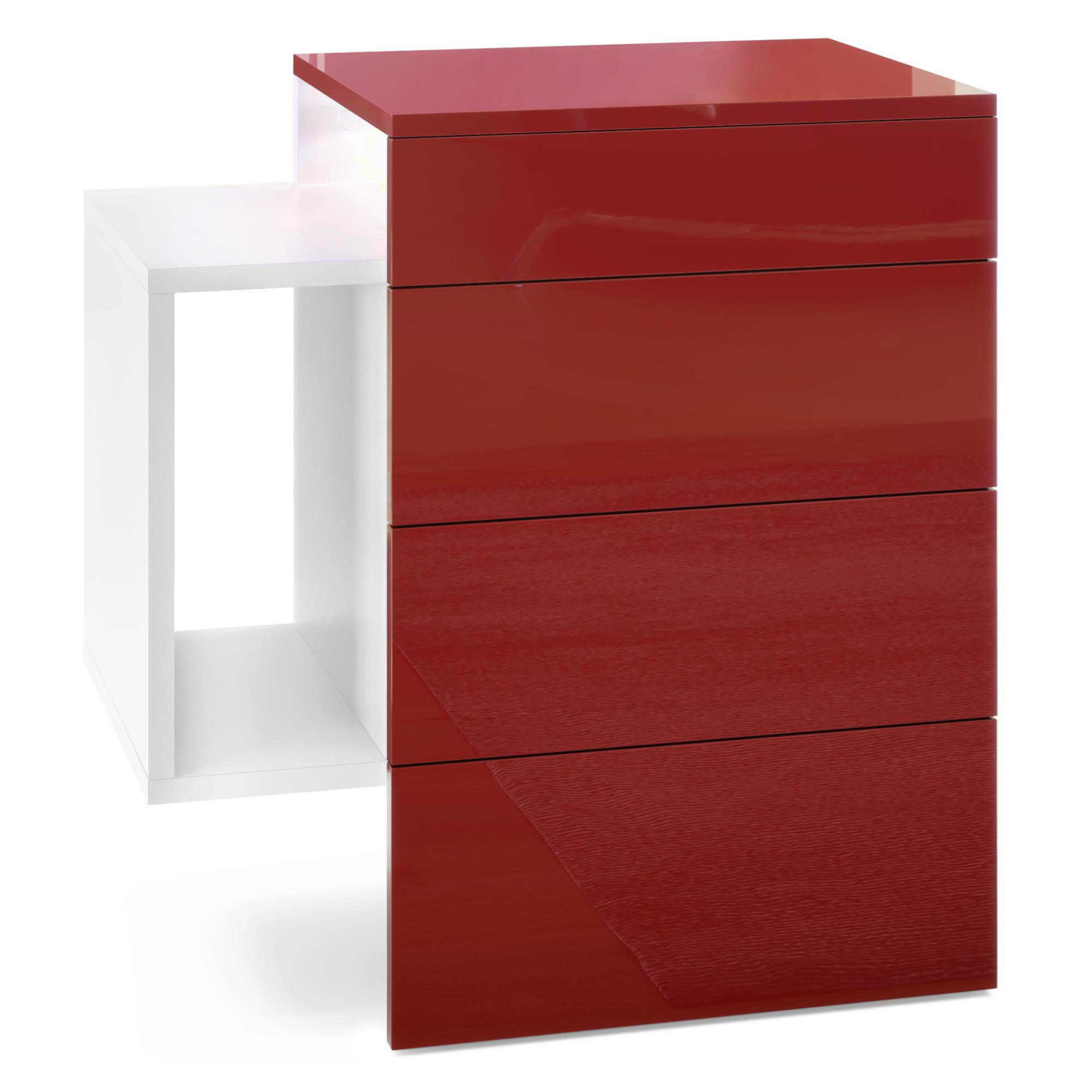 NACHTTISCH Queens Front in Bordeaux Hochglanz - Bordeaux, Holzwerkstoff (60/63/36cm) - Vladon