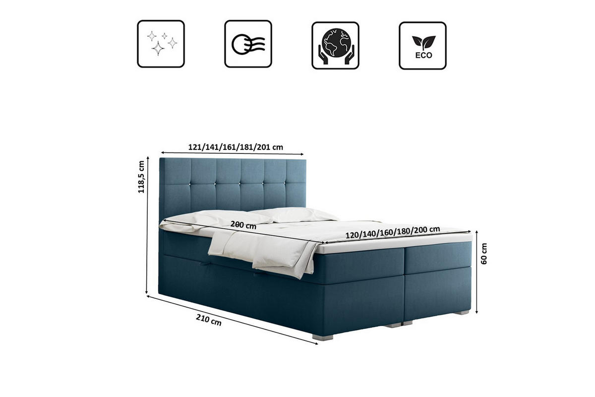 BOXBETT Mit Matratze Und Bettkasten LINDT Stoff Velvet 180x200 cm Hellblau H2-Pocket - Hellblau, Holz/Holzwerkstoff (180/200cm) - Kaiser Möbel