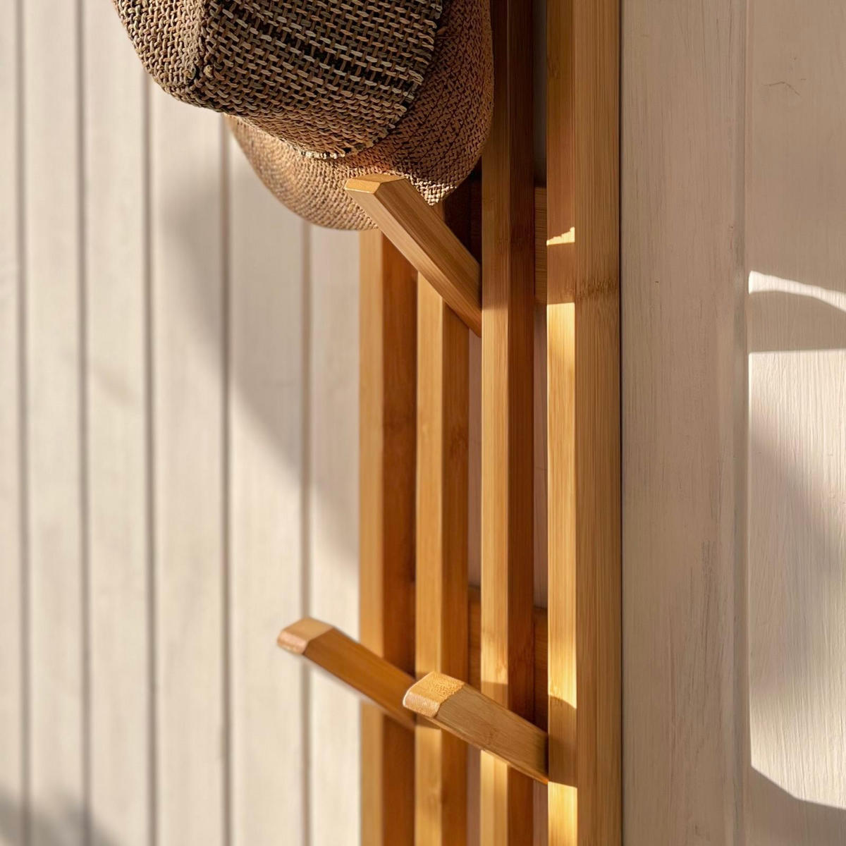 WANDGARDEROBE Bambus Naturfarben 6 Haken 80x14x3,5 cm - Naturfarben, Holz (14/80/3.5cm) - Begryf