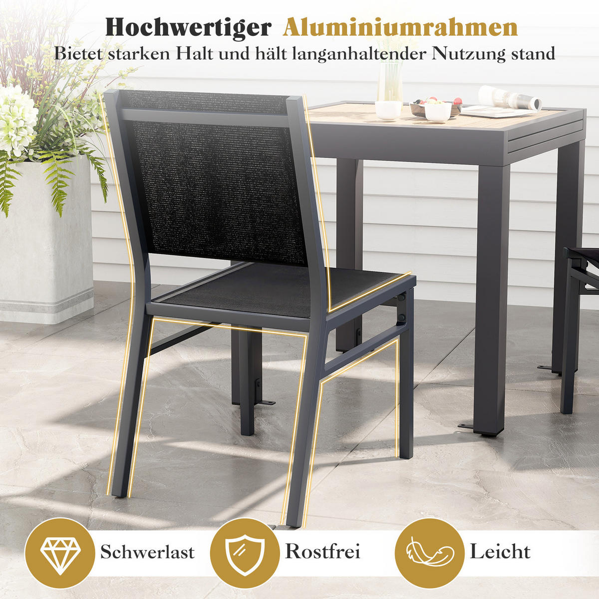 TERRASSENSTUHL Schwarz - Schwarz, Metall (45/87/60cm) - COSTWAY