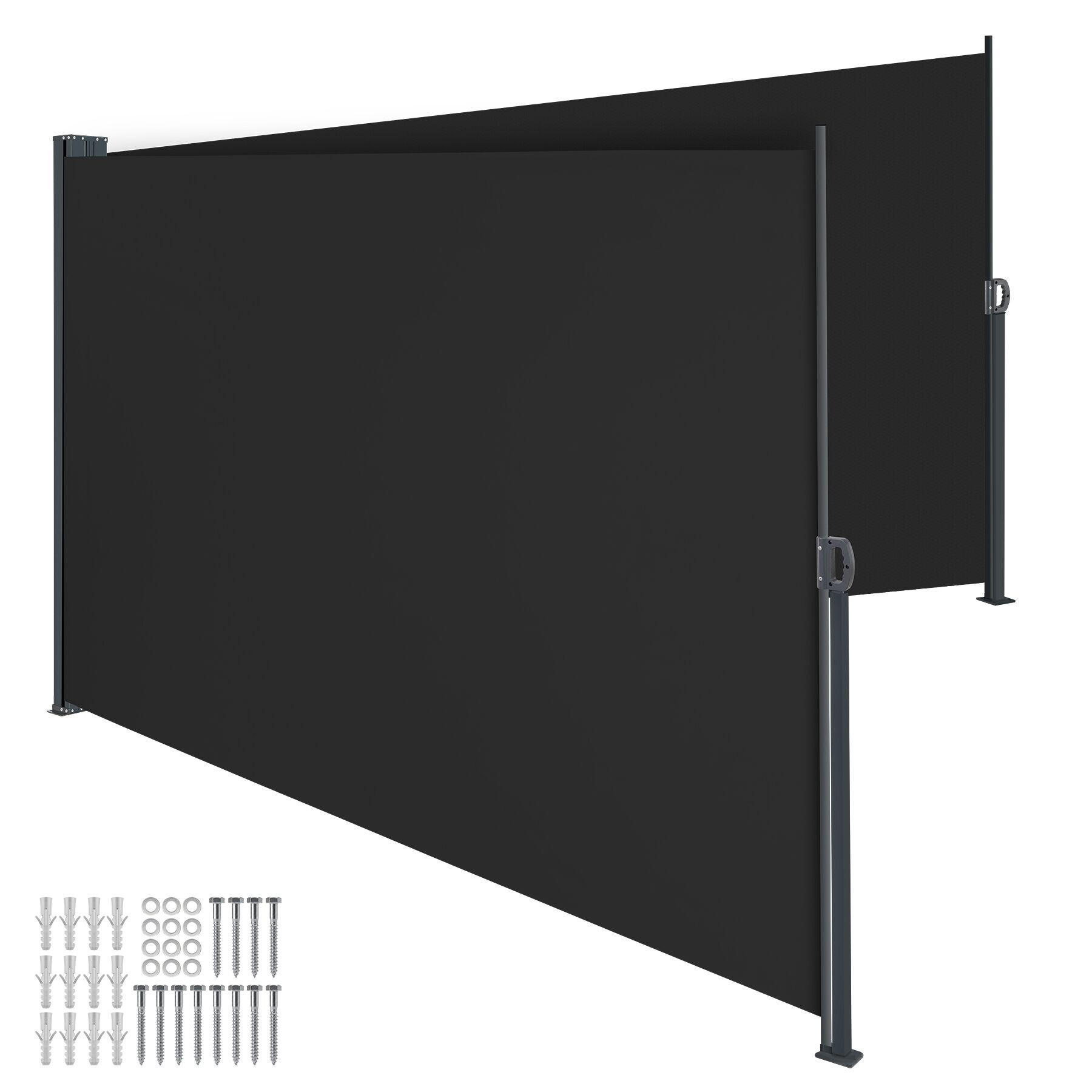 DOPPEL-SEITENMARKISE , ausziehbar, mit Aufrollmechanismus, schwarz - Schwarz, Textil (600/160/9cm) - tectake