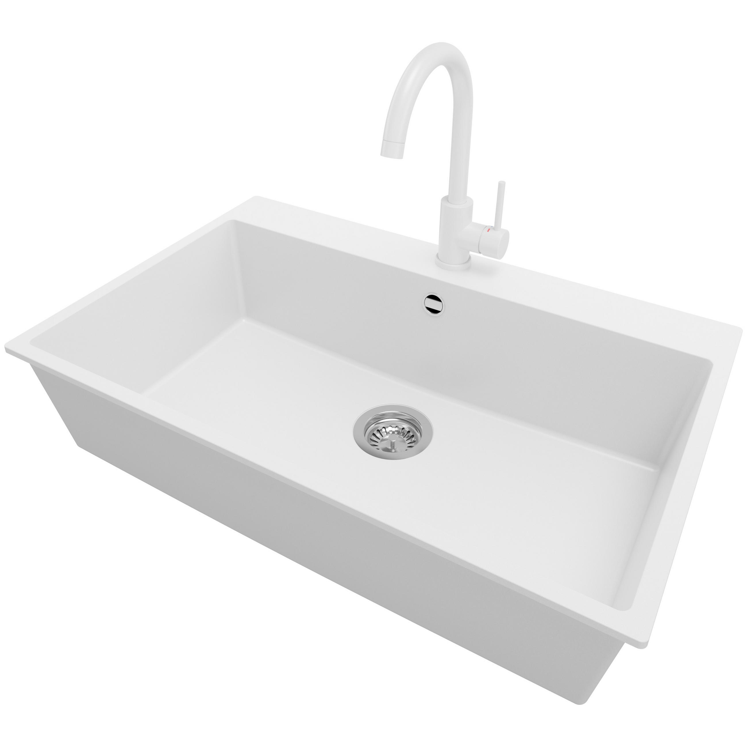 GRANITSPÜLE Riga, 2-er set Weiß 78/50 cm 1 Becken + Küchenarmatur 32/20 cm + Ablauf-Set ab 80er Unterschrank - Chromfarben/Weiß, Kunststoff (78/20/50cm) - Primagran