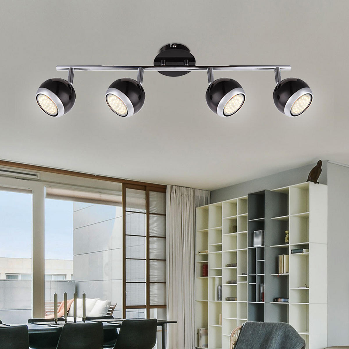 DECKENLEUCHTE OMAN Schwarz Chrom - Schwarz, Metall (55/10/15cm) - Globo Lighting