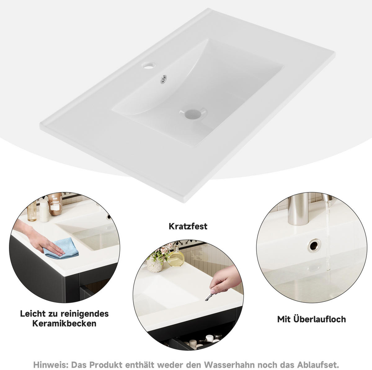 WASCHTISCH mit integriertem Keramikbecken 76 x 46,5 x 85,5 cm Schwarz - Schwarz, Holzwerkstoff (46.5/85.5/76cm) - Beauniv