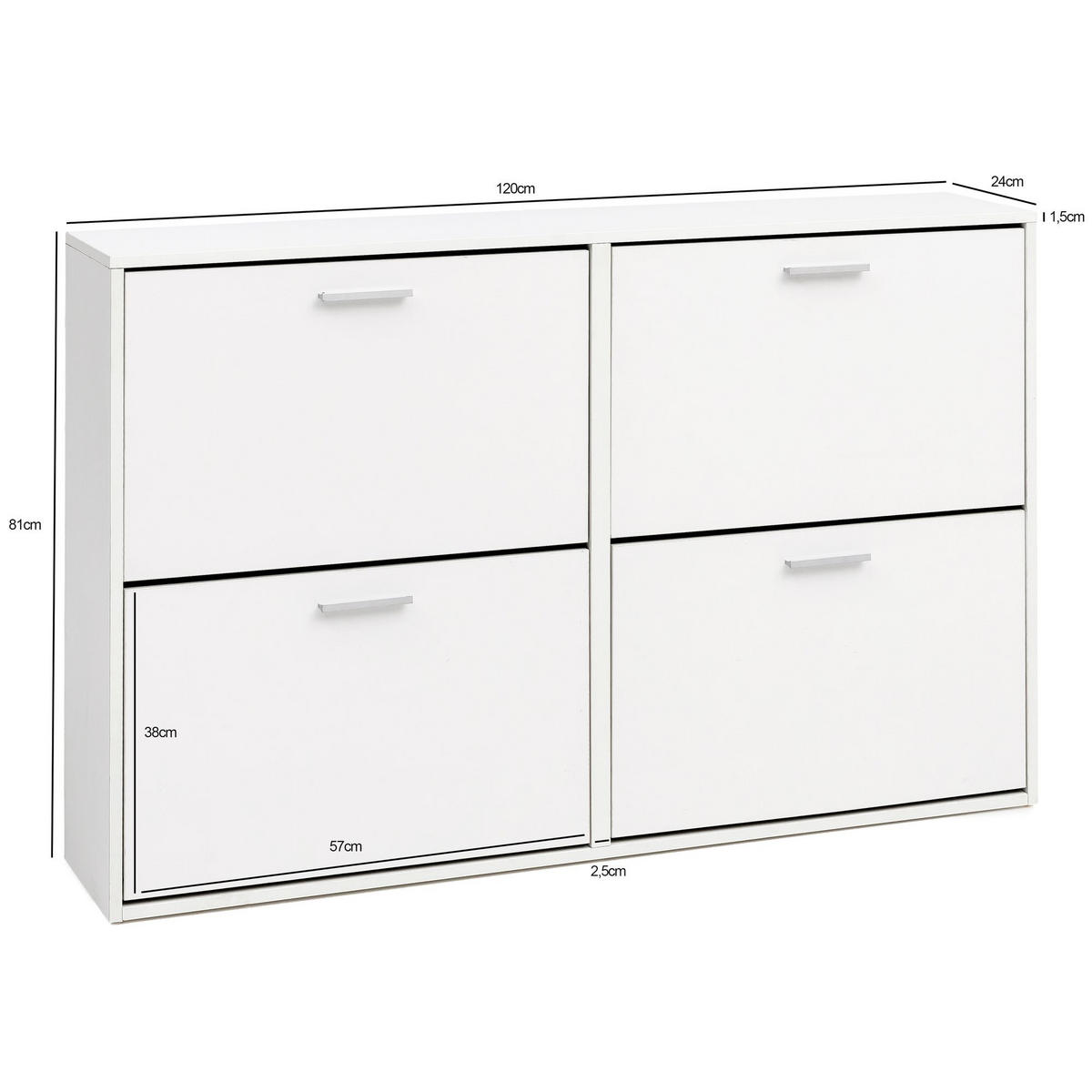SCHUHSCHRANK Holz mit 4 Klappen und großer Ablage, Weiß 120x24x81 cm - Weiß, Holz/Metall (120/81/24cm) - KADIMA DESIGN