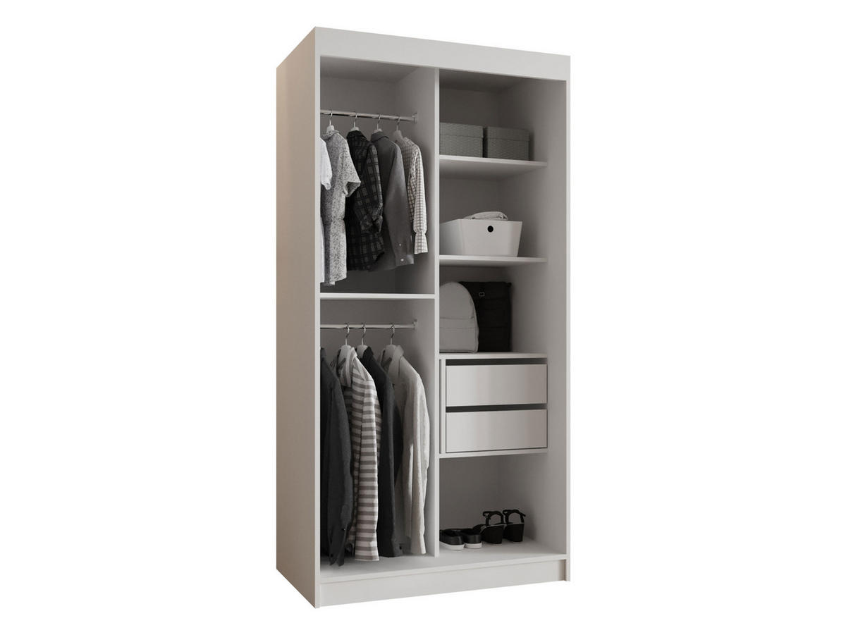 SCHWEBETÜRENSCHRANK Wika 100 cm mit Schubladen - Silberfarben/Schwarz, Holzwerkstoff/Kunststoff (100/200/62cm) - MIRJAN24