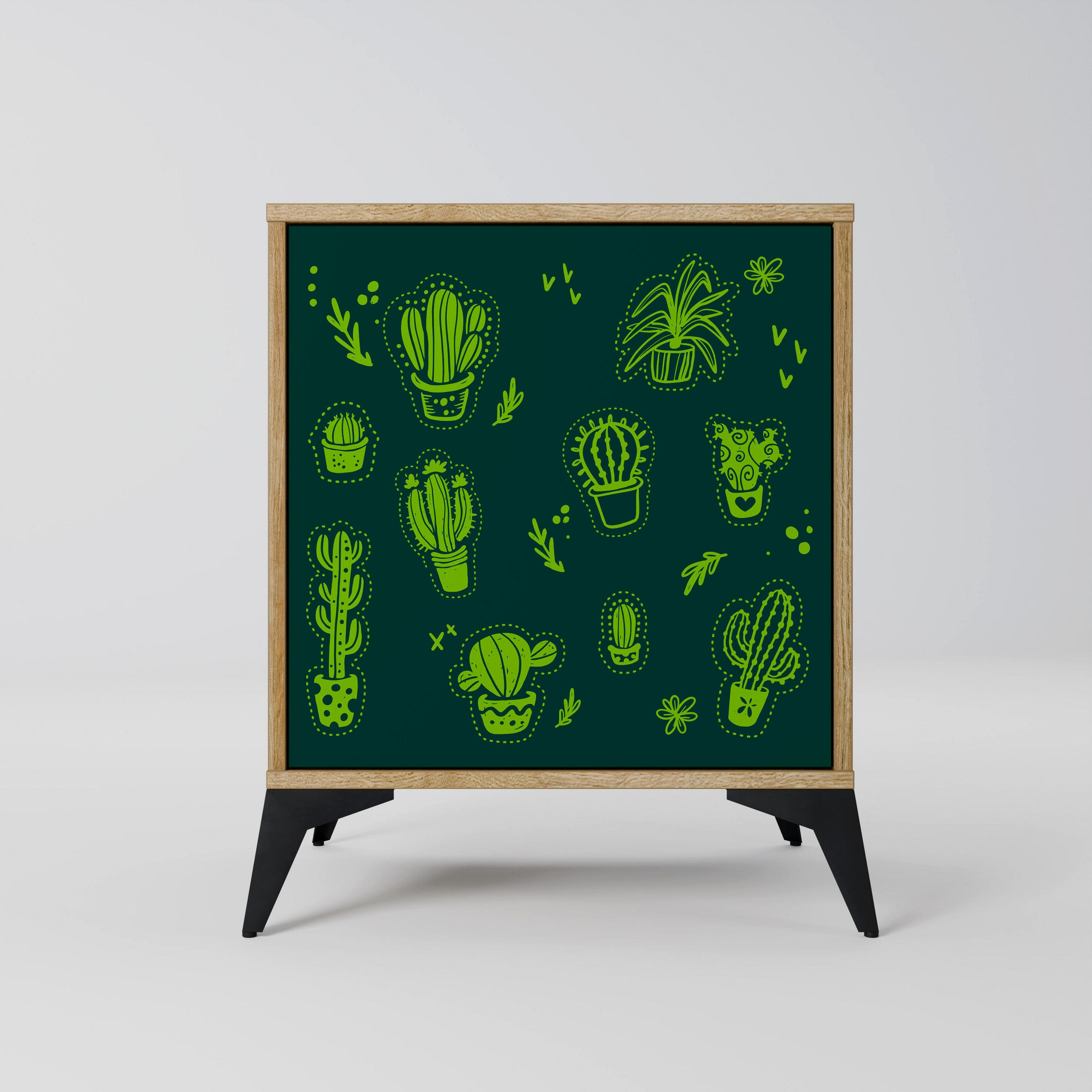 SIDEBOARD DESERT GREEN, Eichefarben, 57,5x42x70,5 cm, Schwarze Metall-Sternfüße - Eichefarben/Multicolor, Holzwerkstoff/Metall (57.5/70.5/42cm) - SpaceRebels
