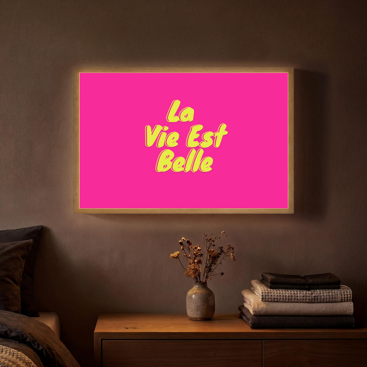 NÁSTĚNNÁ LAMPA S AKUMULÁTOREM Citace - Retro - Pink 60x40 cm - růžová, kompozitní dřevo (60/40/8cm) - OnlyWow