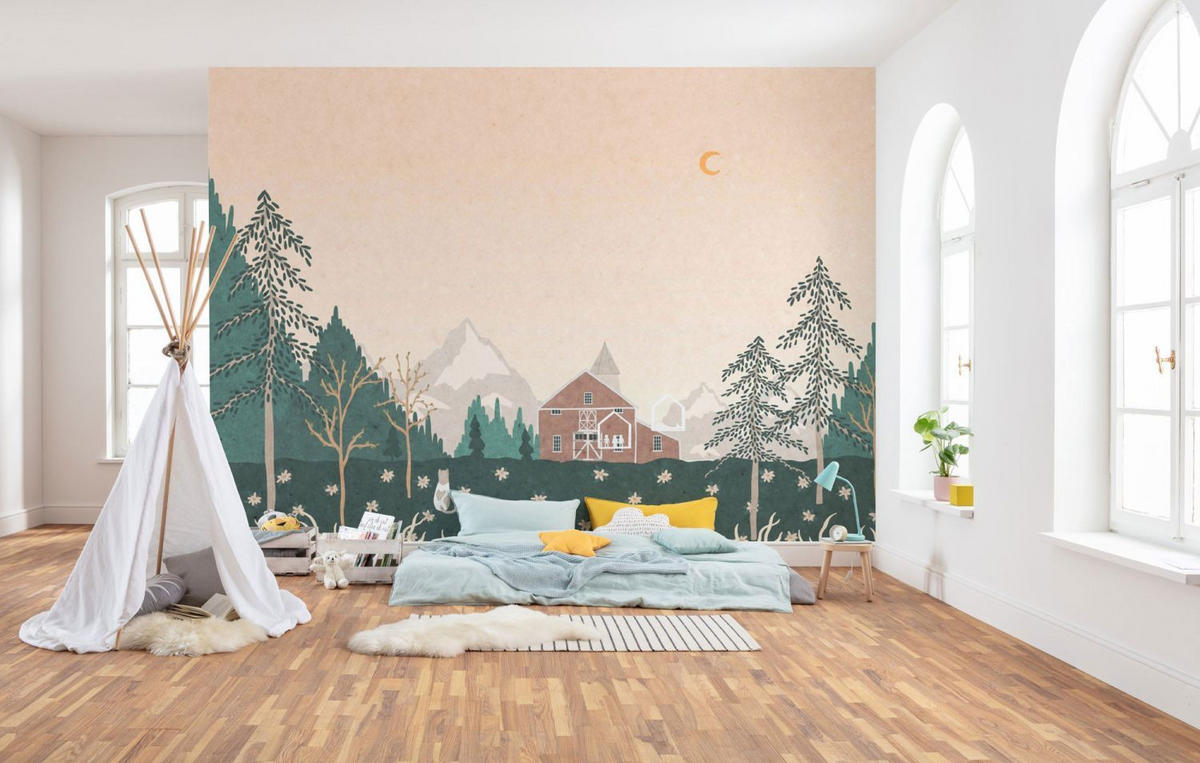 FOTOTAPETE kleiner Bauernhof 400 x 280 cm - Grün, Papier (400/280cm) - Sanders & Sanders