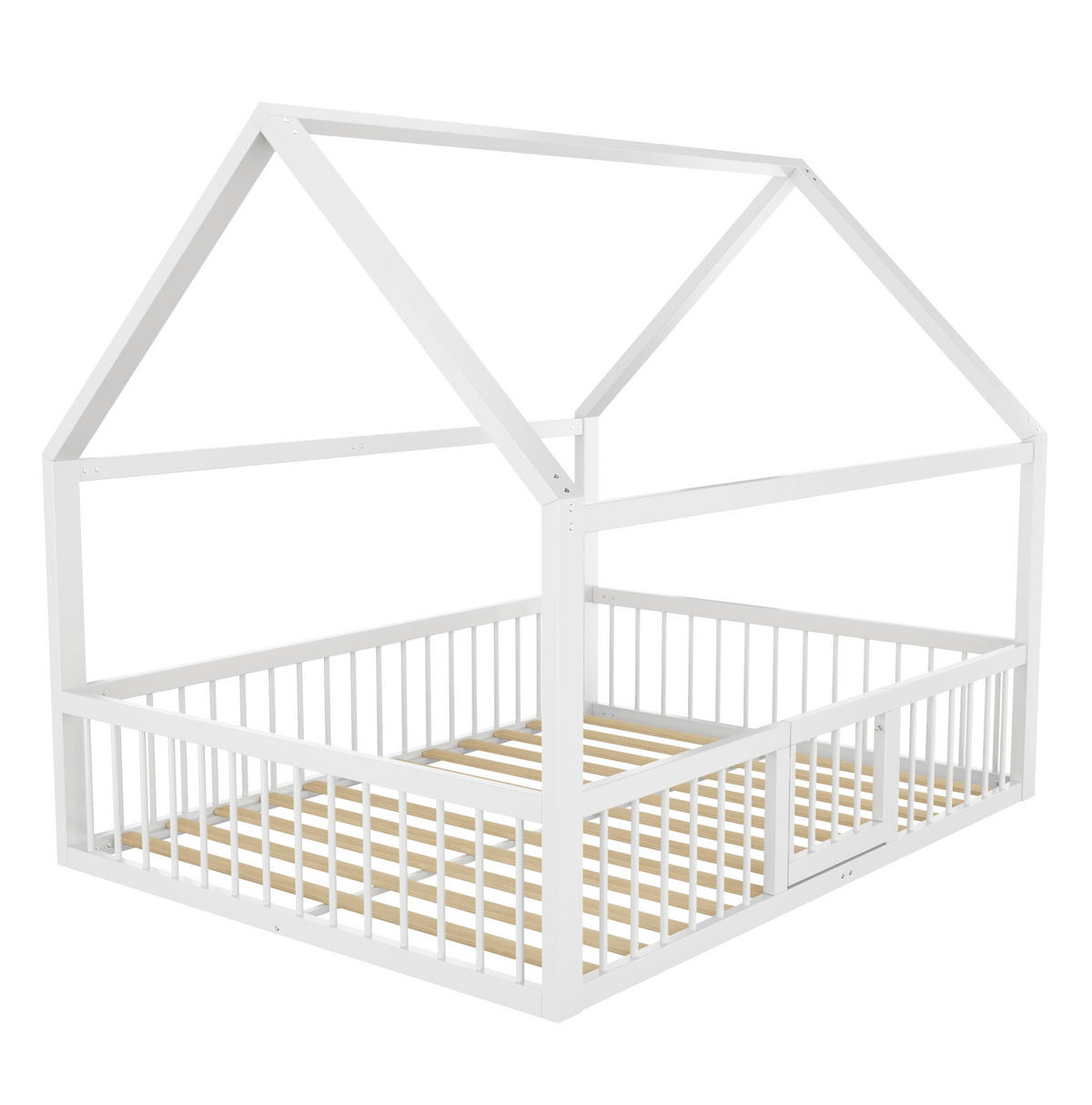 POSTEL 140/200 cm bílá z kovu s domkovou střechou a bezpečnostními zábranami - bílá, kov (140/200cm) - OKWISH