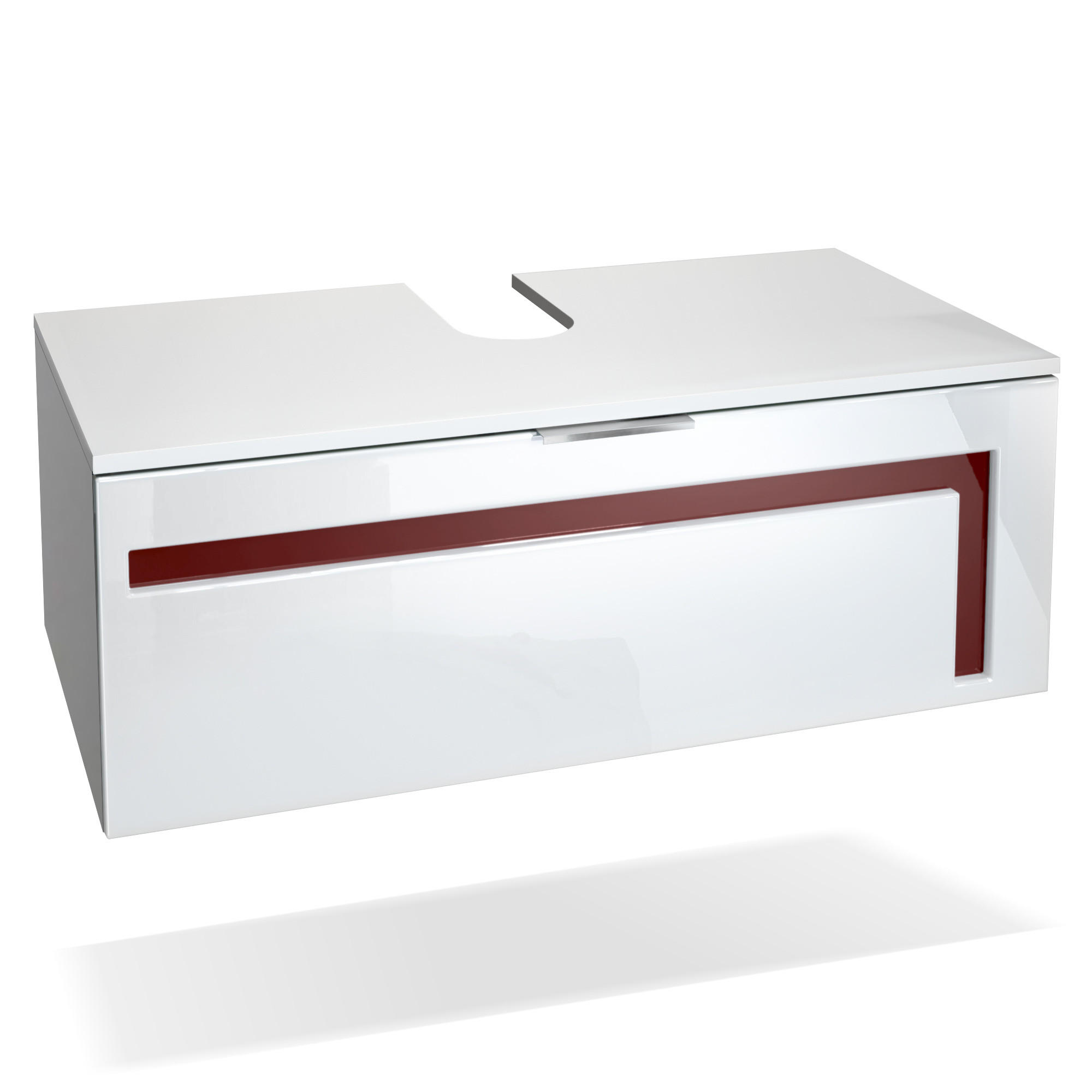 WASCHBECKENUNTERSCHRANK Aloha Absetzungen in Bordeaux Hochglanz - Bordeaux, Holzwerkstoff (96/36/51cm) - Vladon