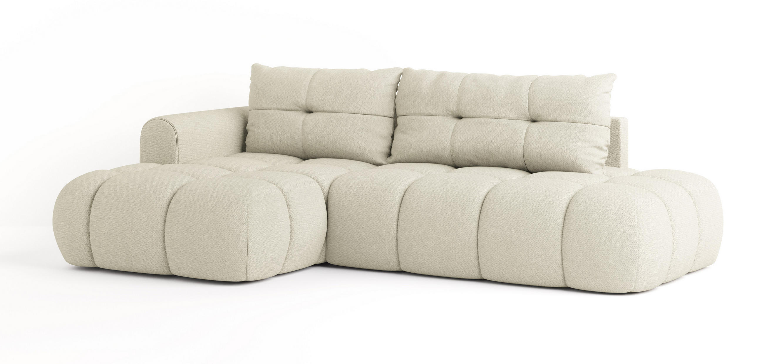 ECKSOFA FLUMA L-S Creme Geflochtener Stoff mit Schlaffunktion - Creme, Holz (274/165cm) - MASSENO