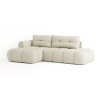 ECKSOFA FLUMA L-S Creme Geflochtener Stoff mit Schlaffunktion - Creme, Holz (274/165cm) - MASSENO