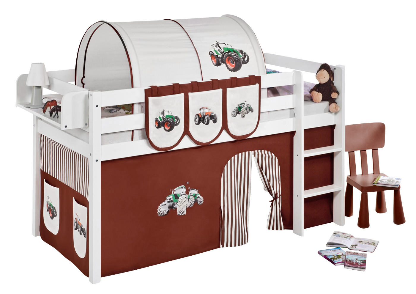 HOCHBETT JELLE mit TRECKER Vorhang - Kinderbett - Weiß, Holz - Lilokids