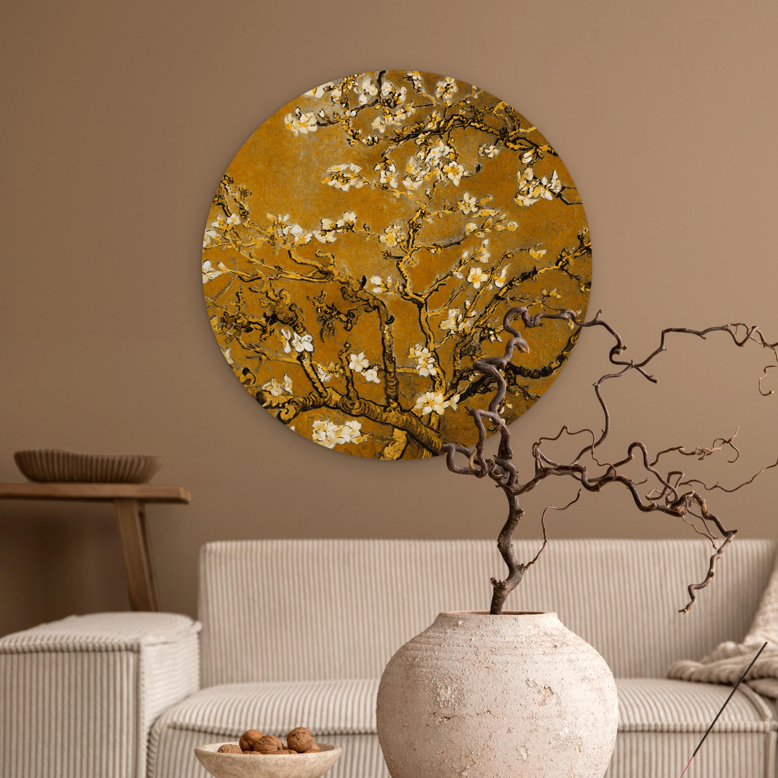 WANDBILD Mandelblüte - Kunst - Van Gogh - Gold 60x60 cm - Wengefarben, Kunststoff (60/60cm) - MuchoWow