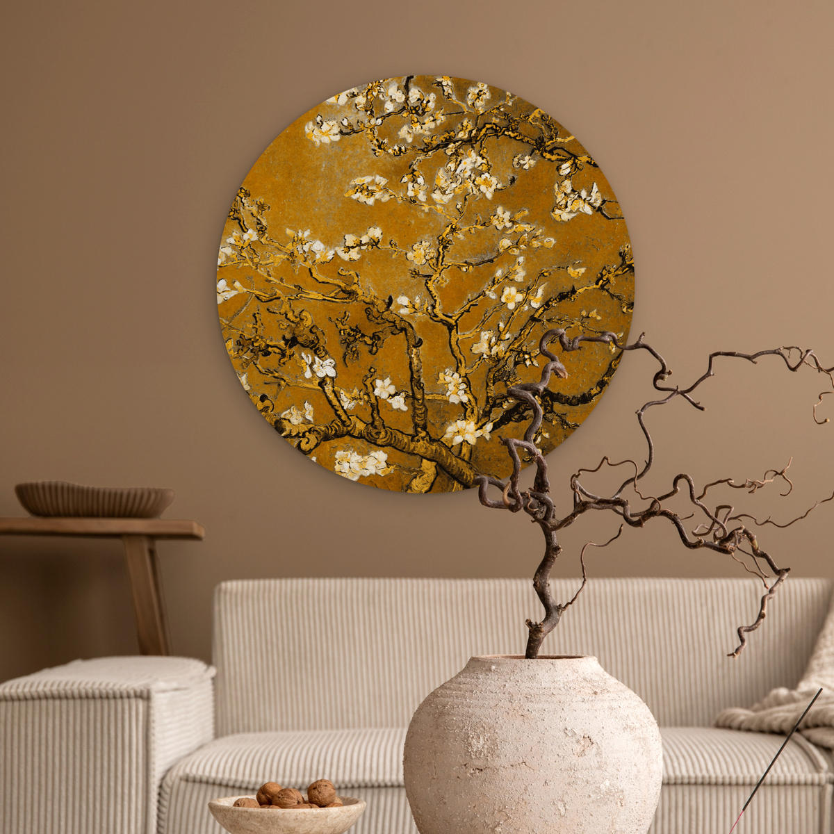 WANDBILD Mandelblüte - Kunst - Van Gogh - Gold 60x60 cm - Wengefarben, Kunststoff (60/60cm) - MuchoWow