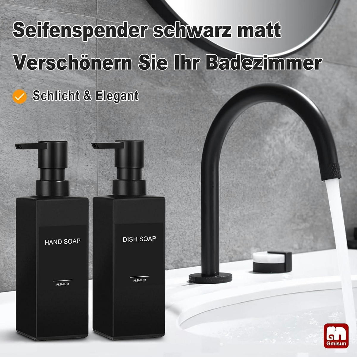 SEIFENSPENDER 2-teiliges Set Glas Schwarz 350 ml - Schwarz, Glas (18.5/5.7/5.7cm)