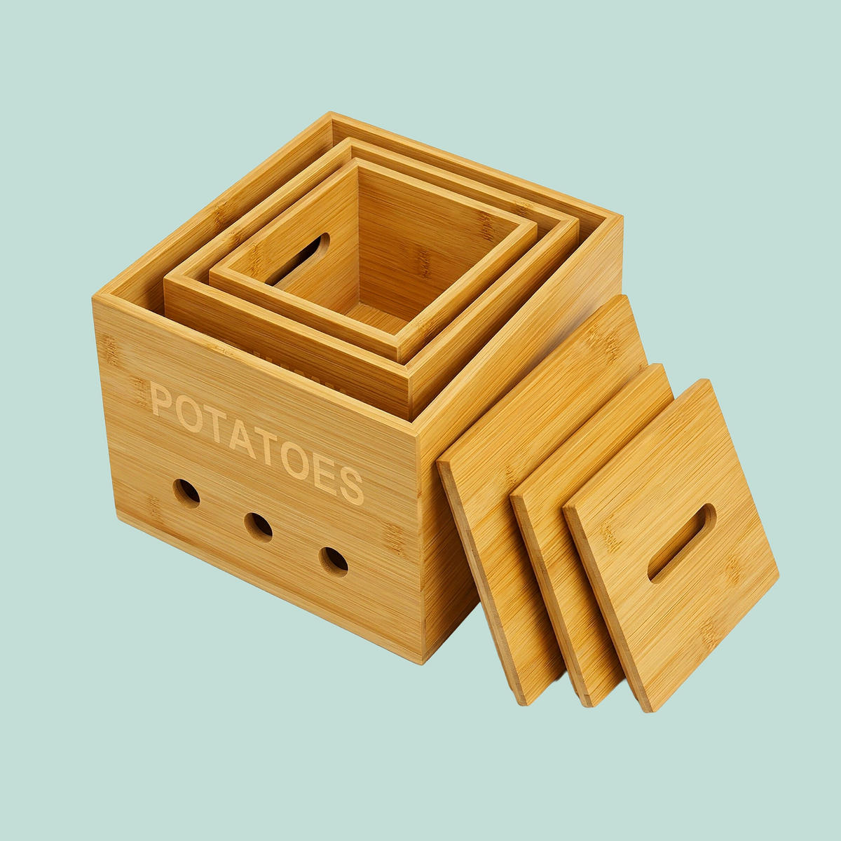 3-TLG.AUFBEWAHRUNGSBOX-SET - Hellbraun, Holz - Relaxdays