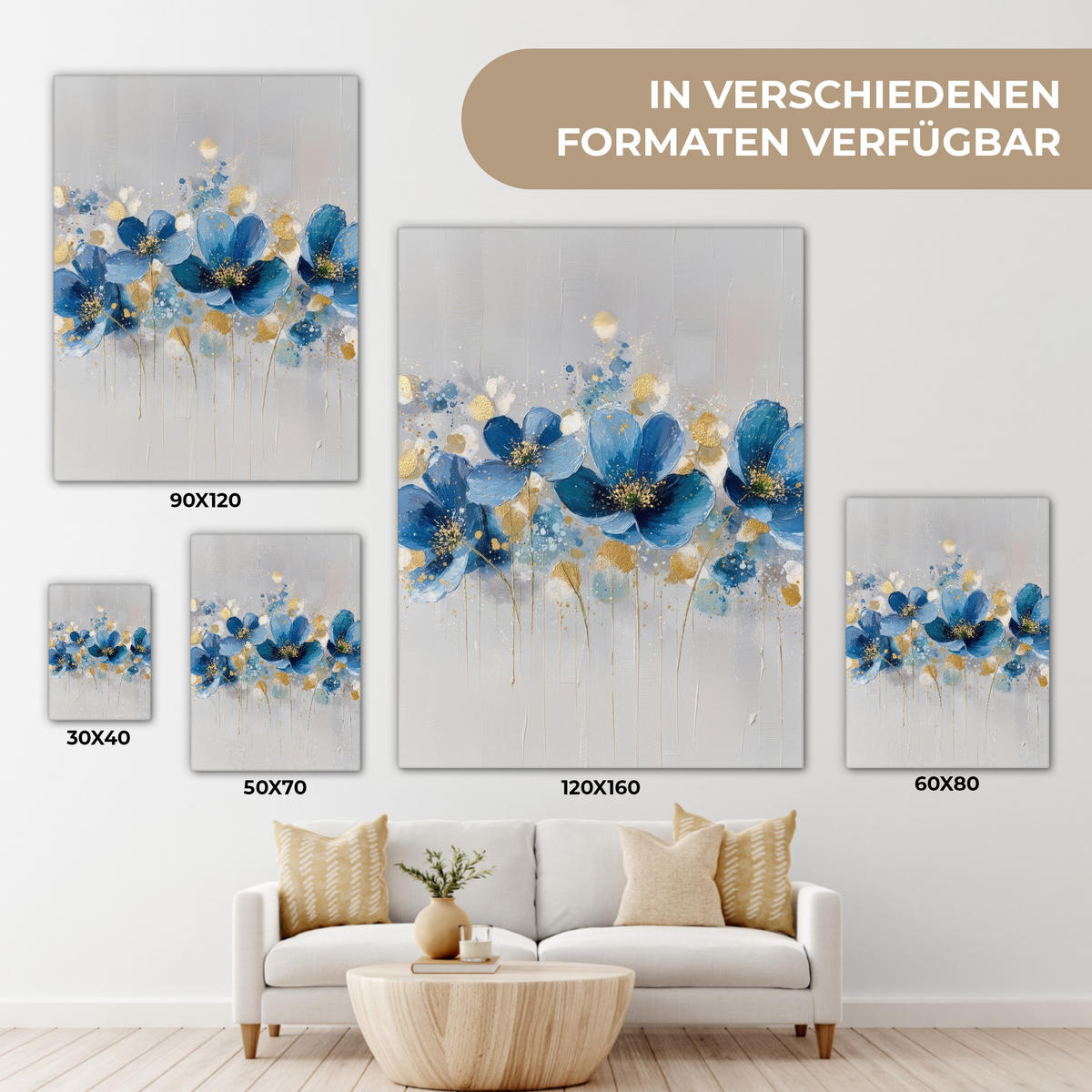 LEINWANDBILD Blumen - Blau - Abstrakt Room Decor 30x40 cm - Hellgrau, Textil (30/40cm) - MuchoWow