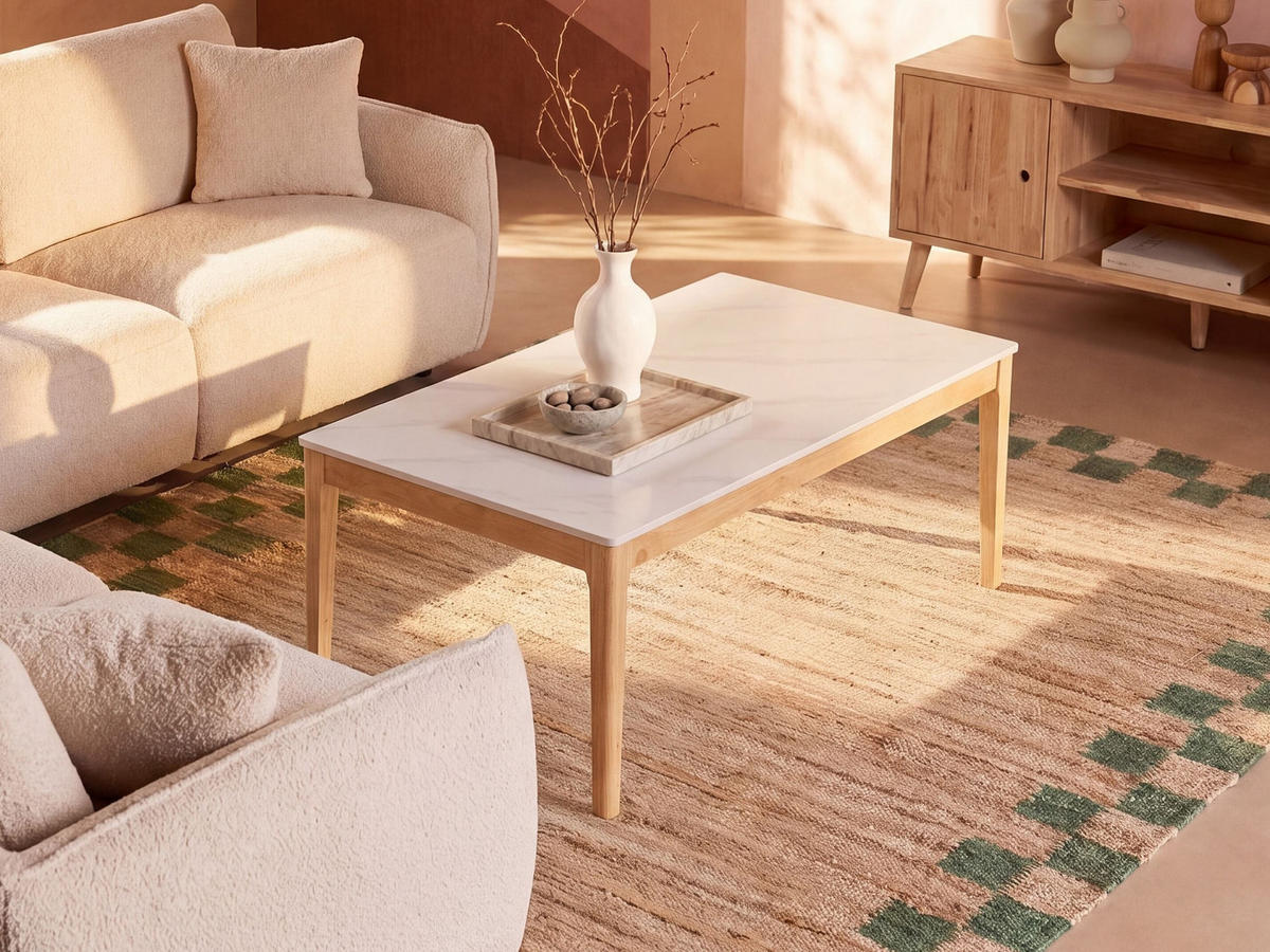 COUCHTISCH Weißer Marmor Bonney - Hellbraun/Braun, Holz (120/70/46cm) - Beliani