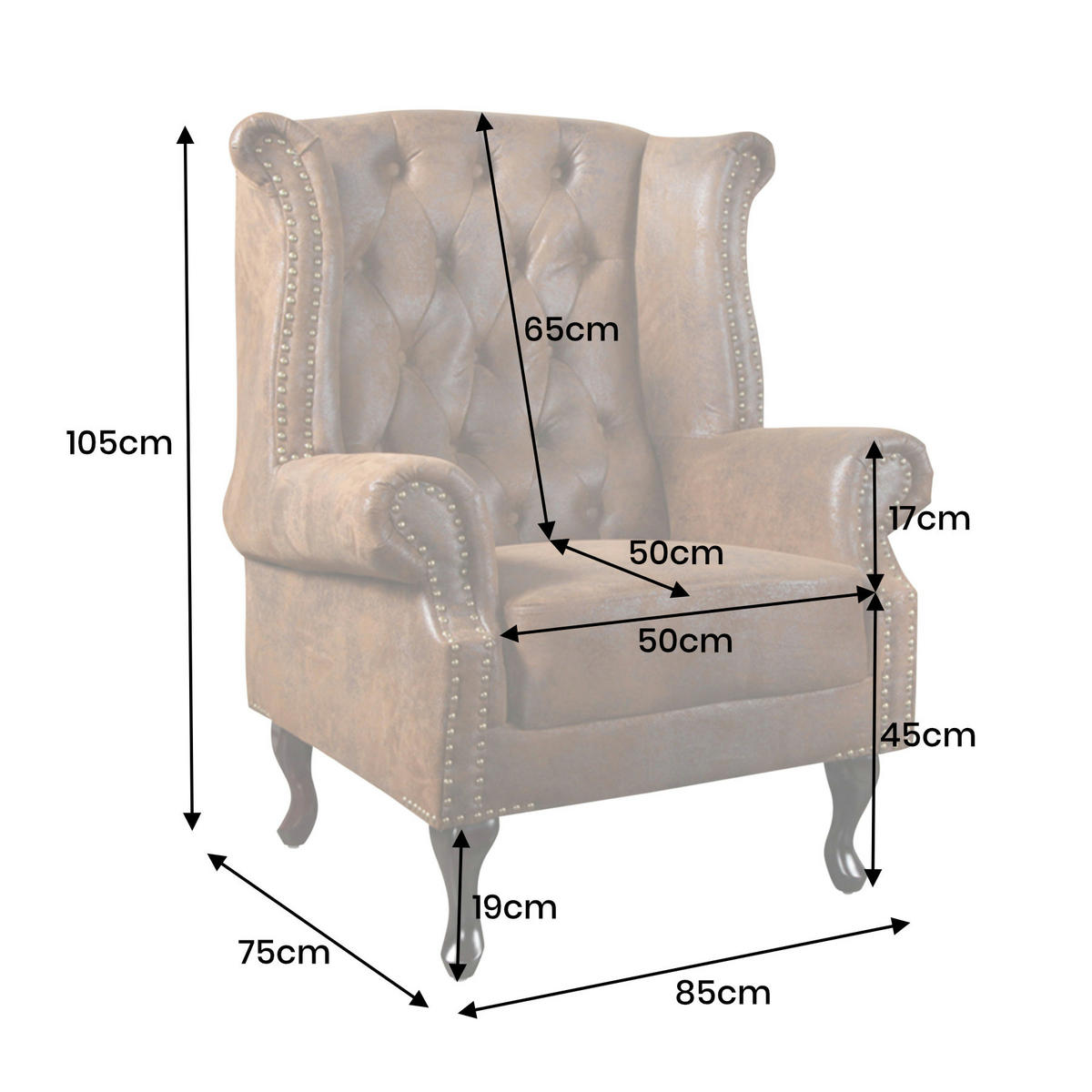 SESSEL CHESTERFIELD Microfaser Braun 105 cm - Braun, Holz/Textil (85/105/75cm) - riess-ambiente