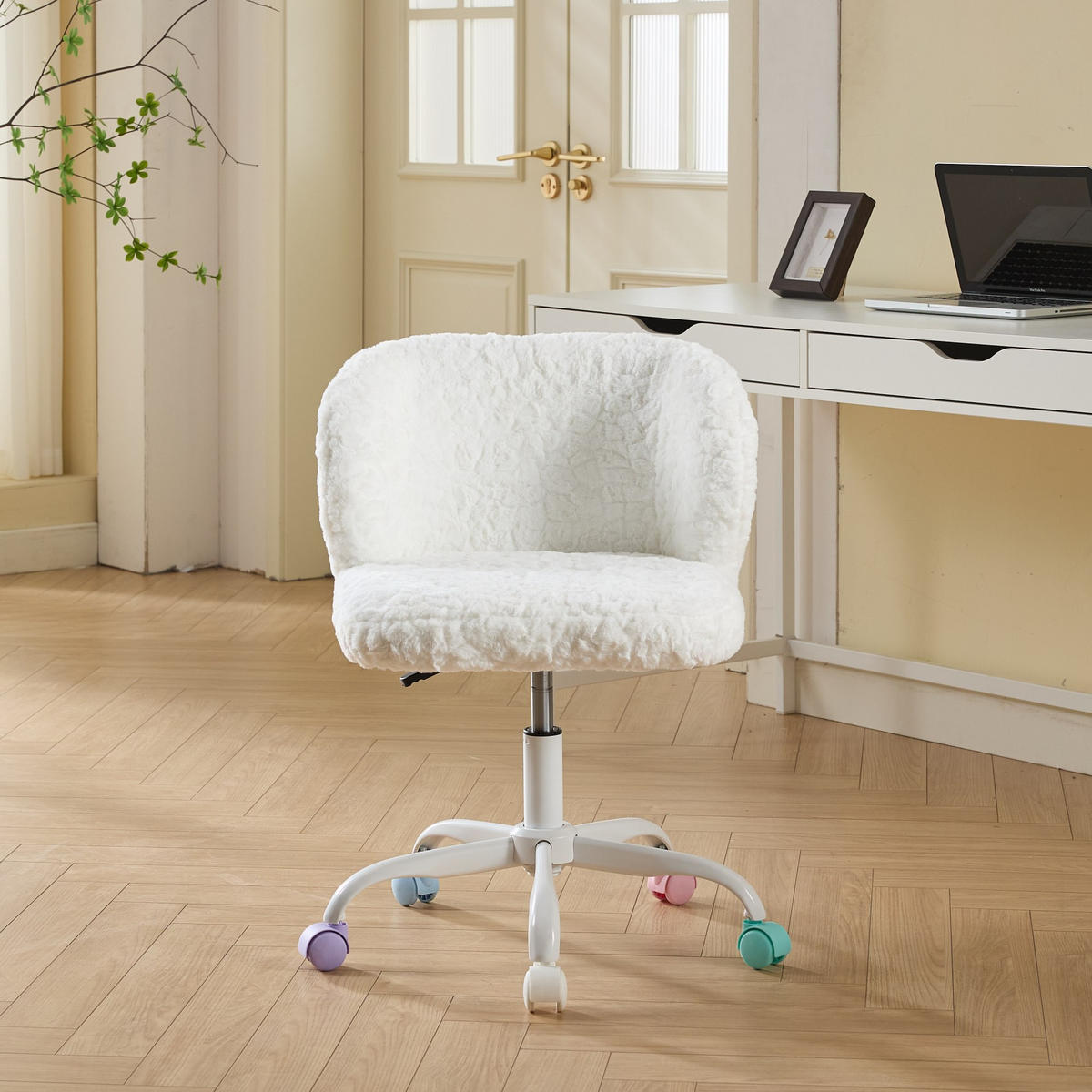 SCHREIBTISCHSTUHL Cremefarbe Drehbar Höhenverstellbar - Creme, Metall (55/81/57cm) - PANGIVO
