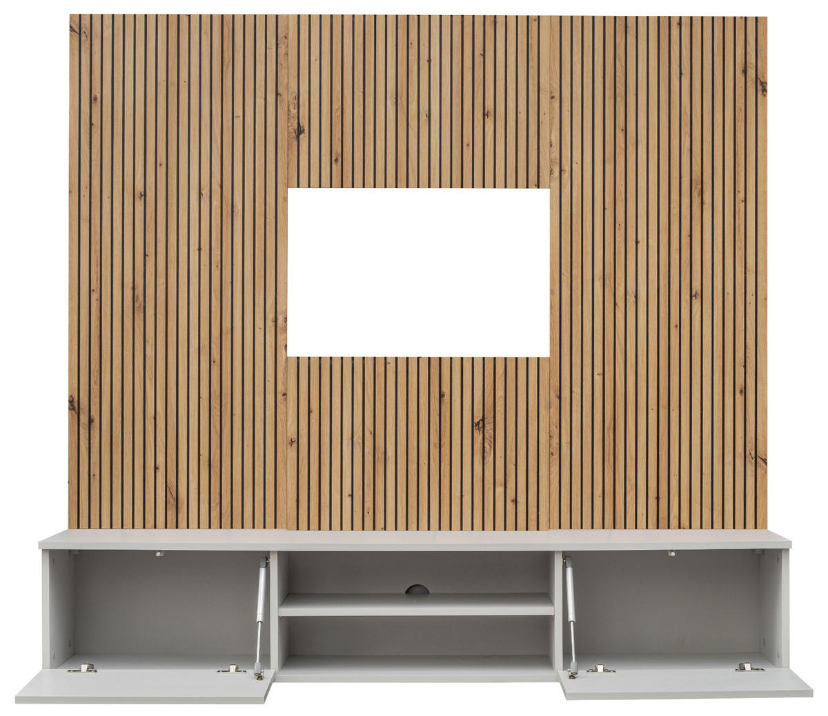 TV-LOWBOARD grau, Eiche Artisan 160 cm, TV-Unterschrank mit Akustikpaneel - Hellgrau/Eiche Artisan, Glas/Holzwerkstoff (160/148/35cm) - Inn.Furn