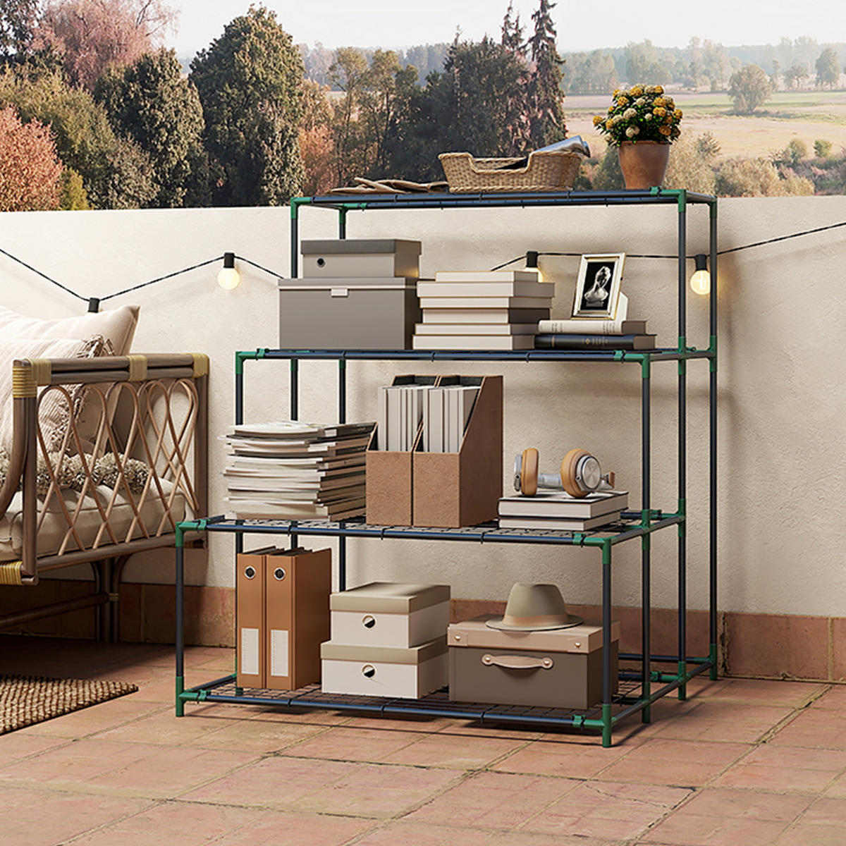 PFLANZENSTÄNDER DE-05431 4 Etagen, mit 24 Clips, Stahl Dunkelgrün - Dunkelgrün, Metall (94/84/110cm) - ComfortXL