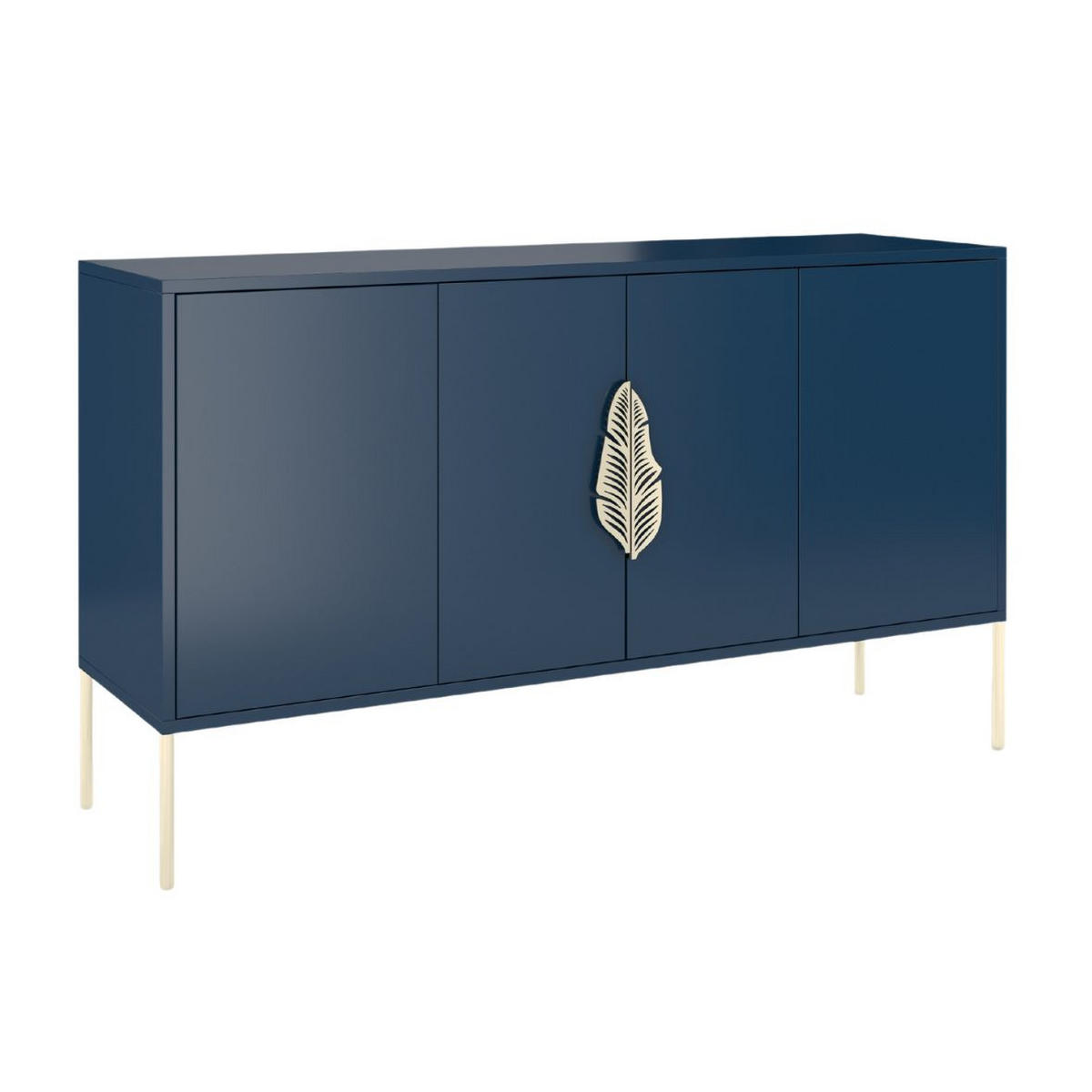 SIDEBOARD Merlin, Marinblau, Goldene Details - Goldfarben/Dunkelblau, Holzwerkstoff/Metall (138/79/40cm) - Skandica