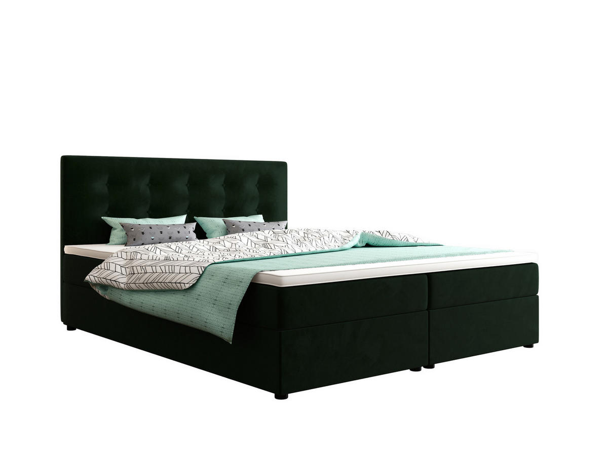 BOXBETT FADO 22 mit Matratze H3, Bonell und Topper 160x200 Itaka 10 - Grün, Holz/Textil (160/200cm) - Bedante