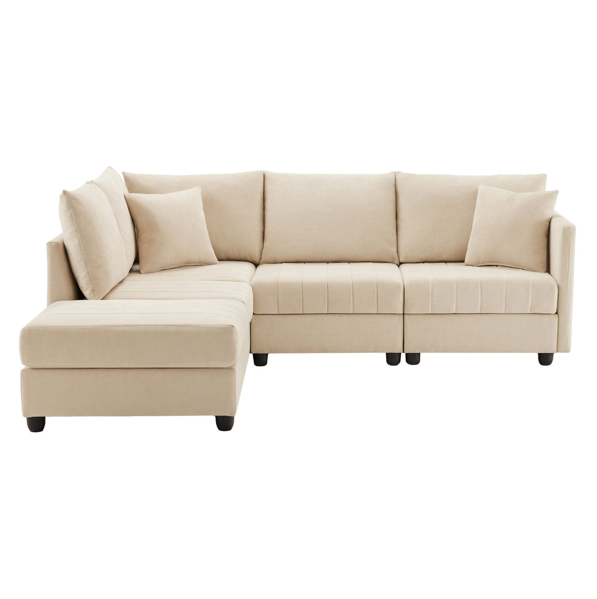 ECKSOFA 220/194/85 cm mit beweglichem Fußhocker, modularer U- und L-Form, aus Baumwoll-Leinenstoff, Beige - Beige, Textil (220/194cm) - Redom