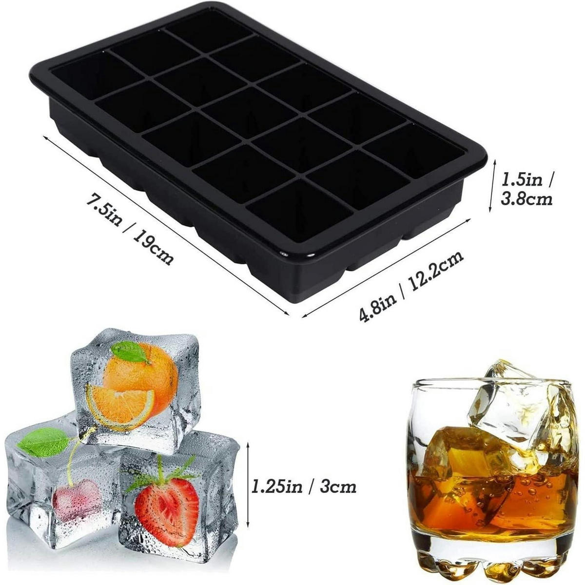 EISWÜRFELFORM 2er Set Silikon mit Deckel 15 Fächer schwarz - Schwarz, Kunststoff (4/2/19cm)