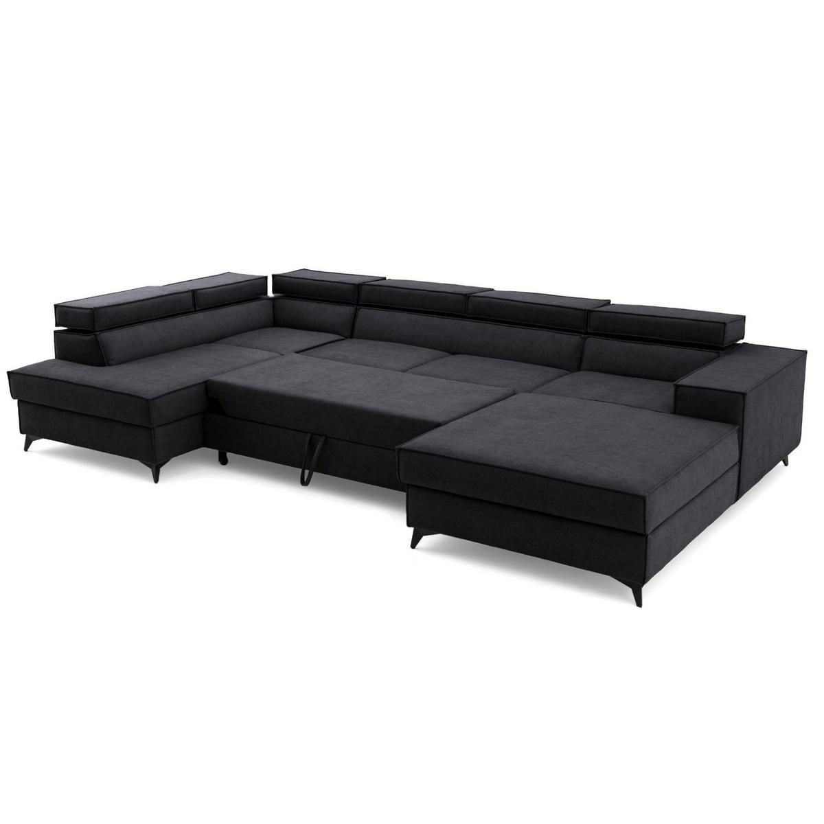 ECKSOFA PURE U Links mit Schlaffunktion 127x270 Velours Graphit - Graphitfarben/Schwarz, Holz/Textil (340/204cm) - Muffo