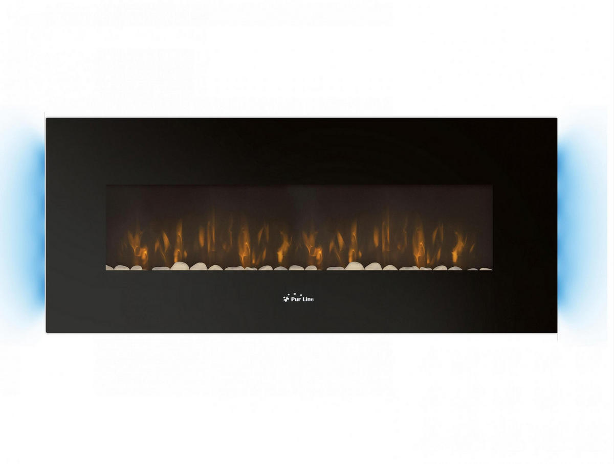 ELEKTROKAMIN Schwarz Wandmodell mit Heizung 2000 W - Schwarz, Glas (140/56/11cm) - Purline