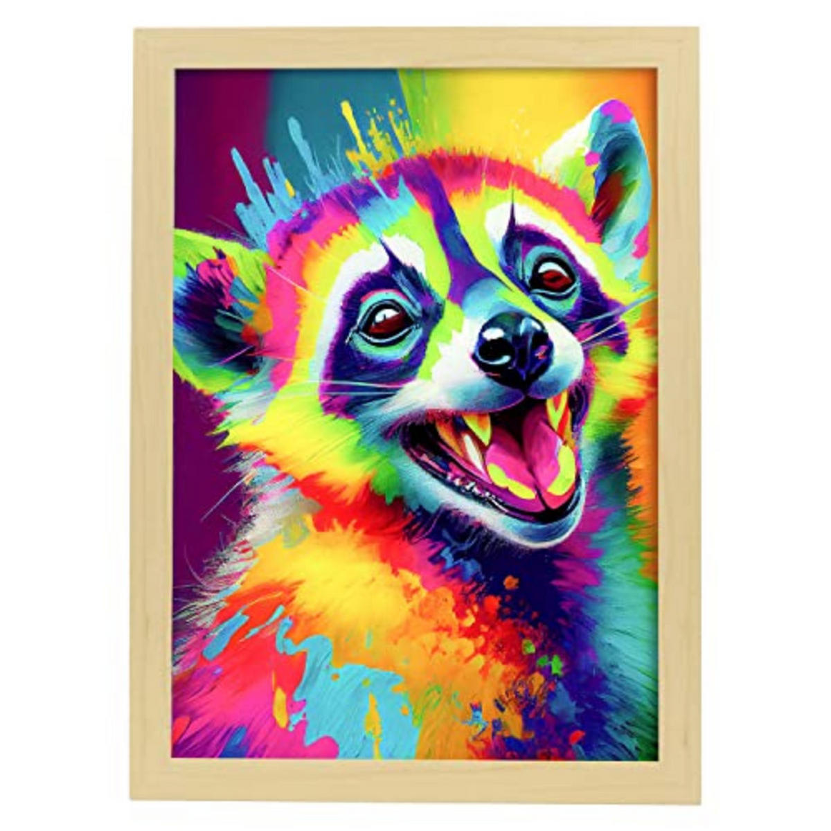 POSTER Lemur Im Vollfarb Portrait Stil. A3 Rahmen Aus Hellem Holz - Beige, Papier (29.7/5/42cm) - Nacnic