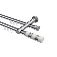 INNENLAUF-GARDINENSTANGEN-SET Platon Mavell 180 cm, 2-läufig, 20 mm Ø Chrom - Chromfarben/Weiß, Metall (180cm) - INTERDECO