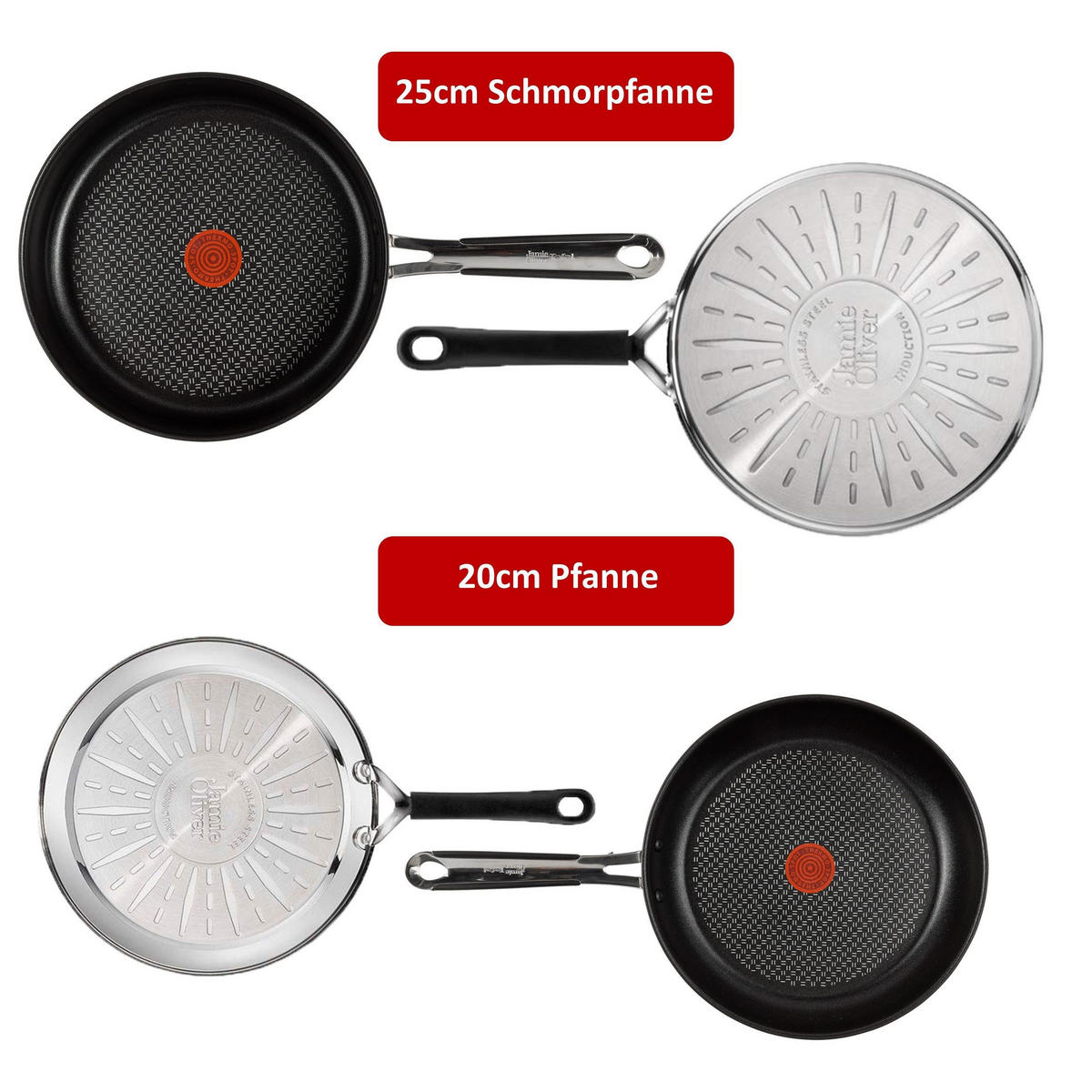 PFANNENSET E30 3Tlg Silber Schwarz Induktion Antihaft - Silberfarben/Schwarz, Metall - Tefal