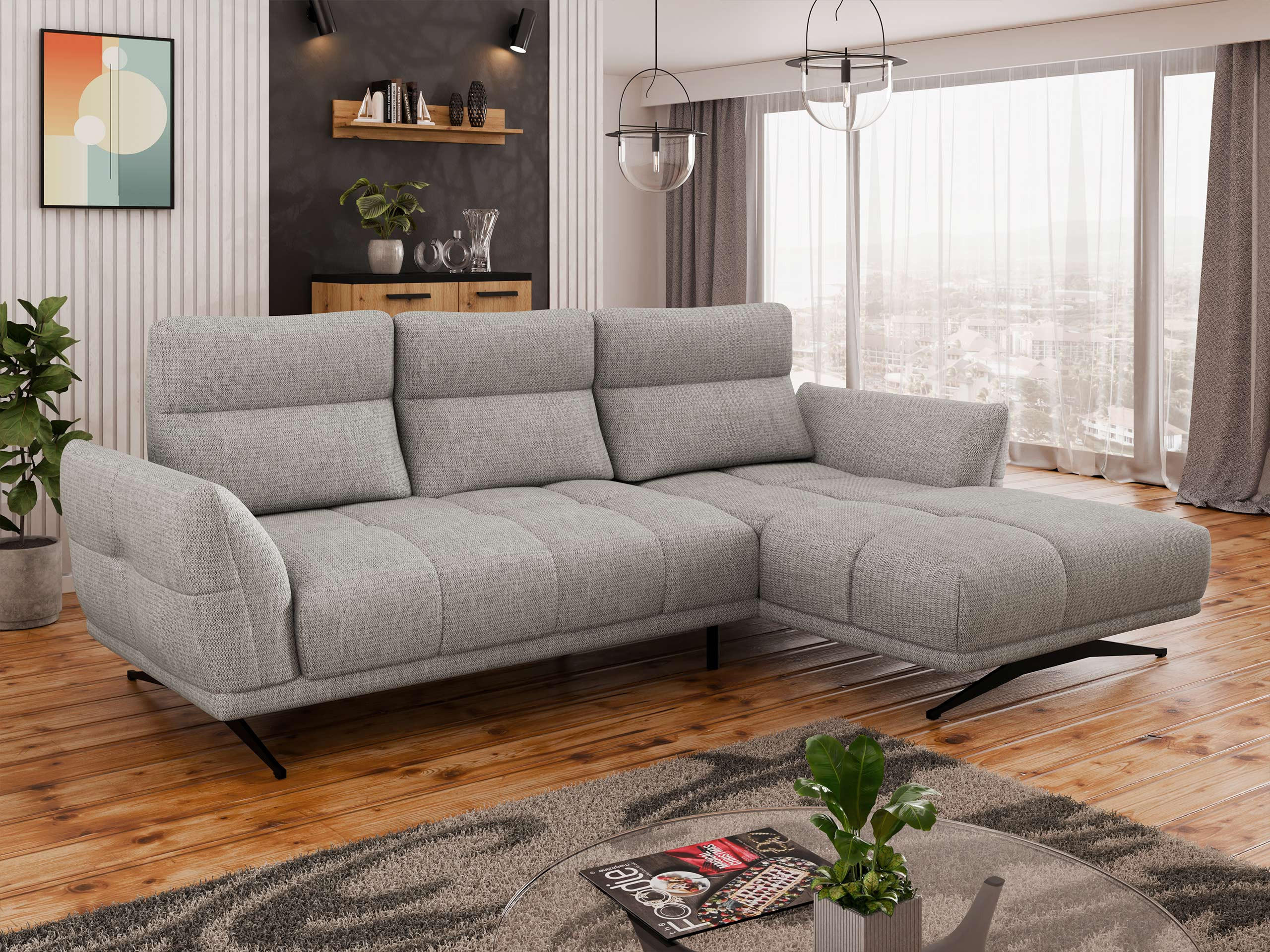 ECKSOFA Giovanni Z LCH, Seite: Rechts 2R-LC - Hellbraun/Schwarz, Holz/Textil (298/195cm) - MIRJAN24