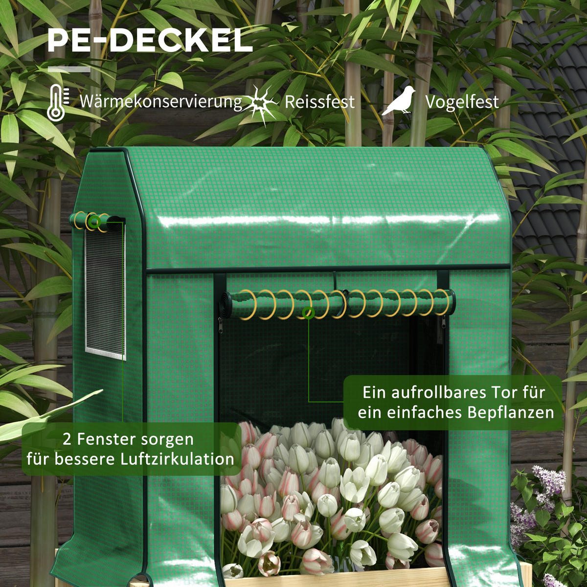 HOCHBEET, Natur+Grün, PE, Tannenholz - Naturfarben, Kunststoff (60/165/86cm) - Outsunny