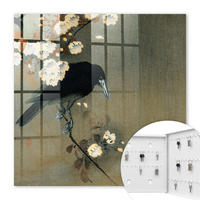 SCHLÜSSELBOX Weiß 30x30 cm – Türöffnung nach rechts - Ohara Koson Die Krähe und die Kirschblüten - Schwarz, Metall (30/30/5cm) - TULUP