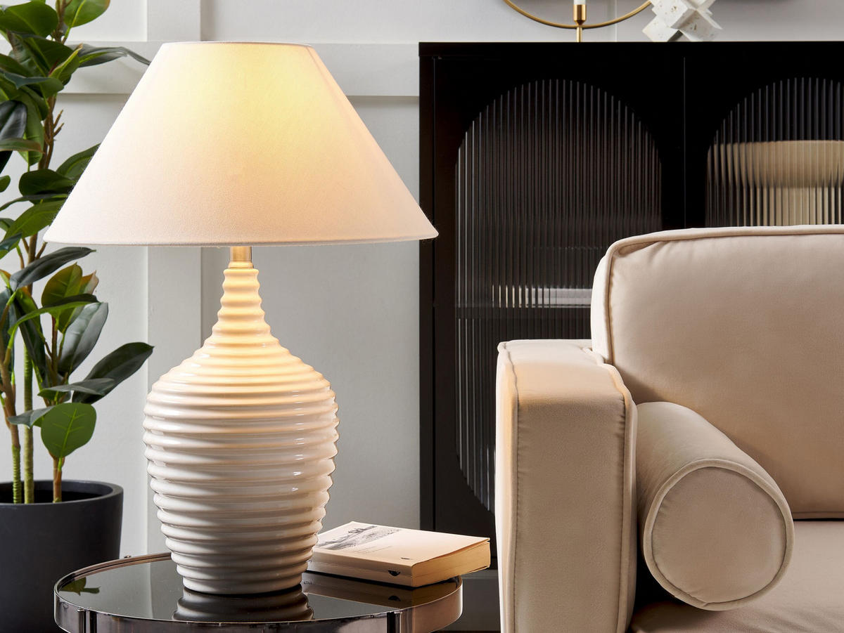 TISCHLAMPE Celeste 34/34/56 cm - Beige, Keramik (34/34/56cm) - Beliani