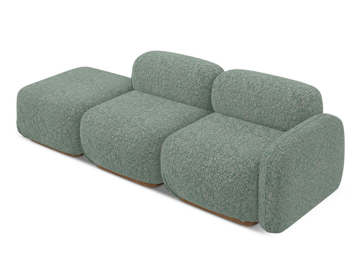 3-SITZER SOFA Links Strukturstoff Stoff Grün - Braun/Hellgrün, Holz/Textil (258/73/95cm) - Makamii