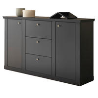 SIDEBOARD schwarz matt, Eiche Landhaus 158 cm, Kommode mit Soft-Close - Eichefarben/Messingfarben, Holzwerkstoff/Metall (158/92/42cm) - Furn.Design